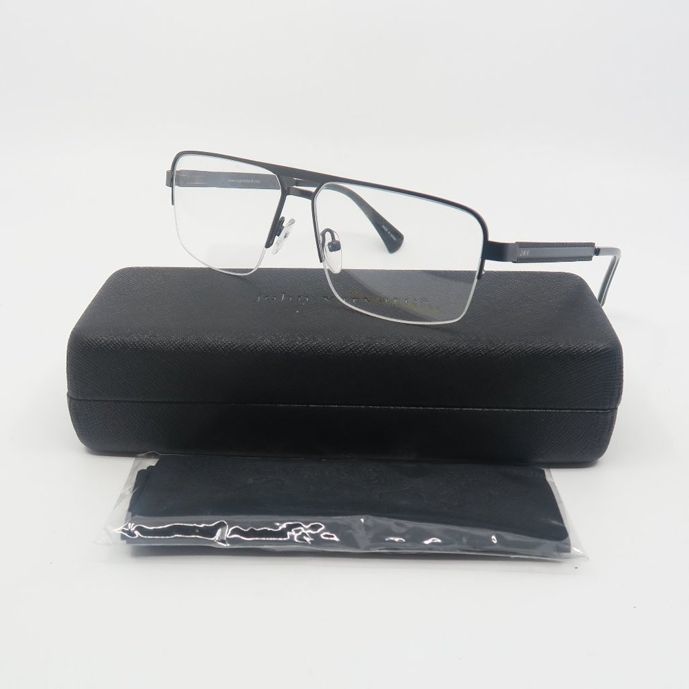 John Varvatos VJVC005 New Matte Black Men's Rectangular Eyeglasses with case